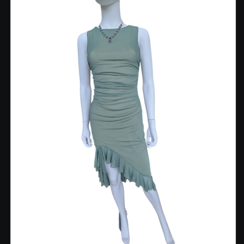 Green Asymmetrical Ruched Cocktail Dress